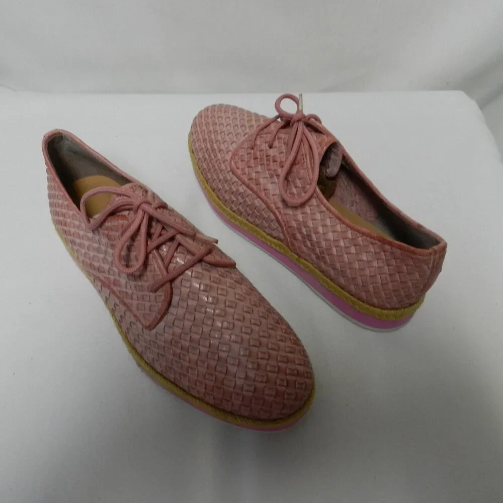 TS Woven Leather brogue oxford lace up shoes Eva sole straw trim NEW Size Sz 7